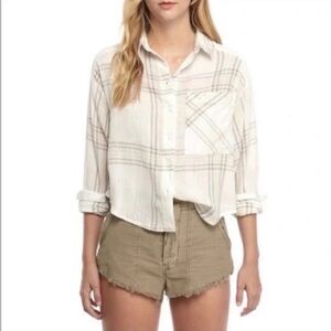 Free People Cutie Plaid Button Down Shirt Dolman Sleeves Size S Coastal Cowgirl
